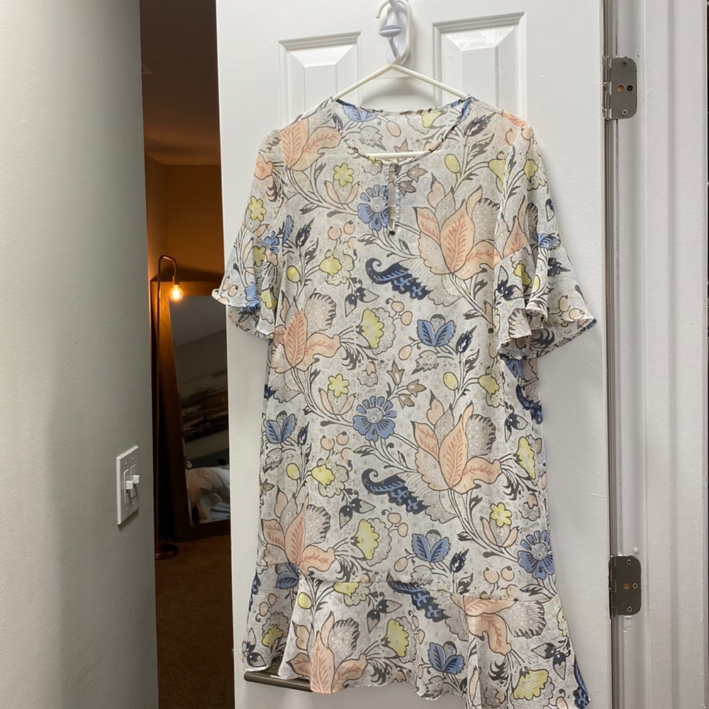Lined floral midi dress